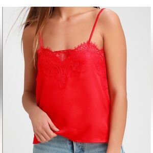 Elegant Red Lace Trim Camisole